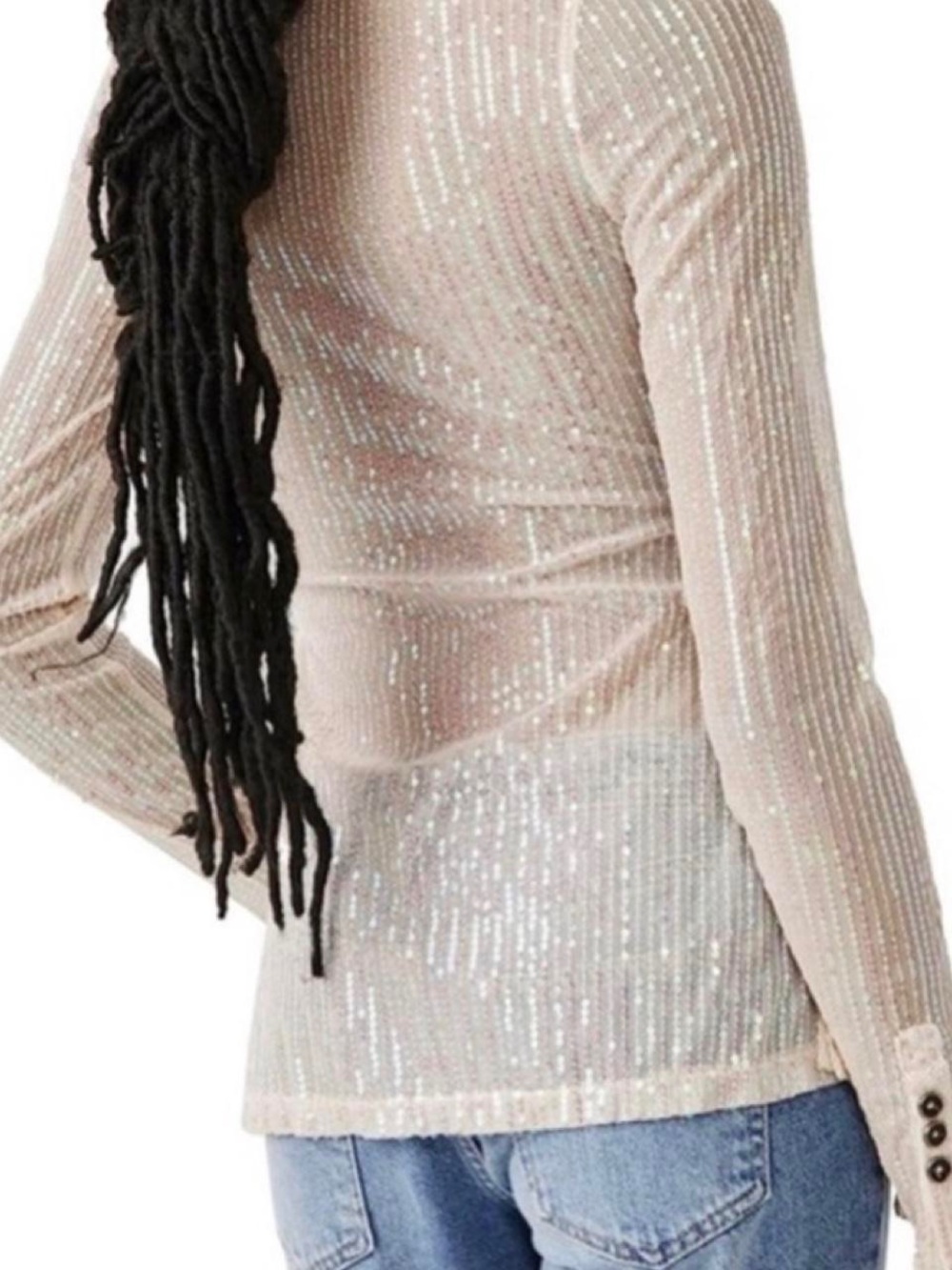FREE PEOPLE- Sequin Ruched Button-Front Womens Top - Pink - Picture 3 of 6